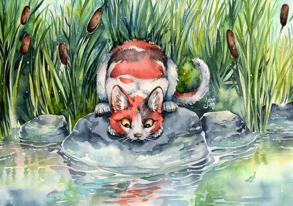 Original Painting - Cat at a Pond